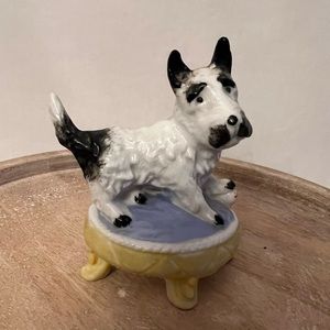 Antique German porcelain black and white Scottish terrier miniature